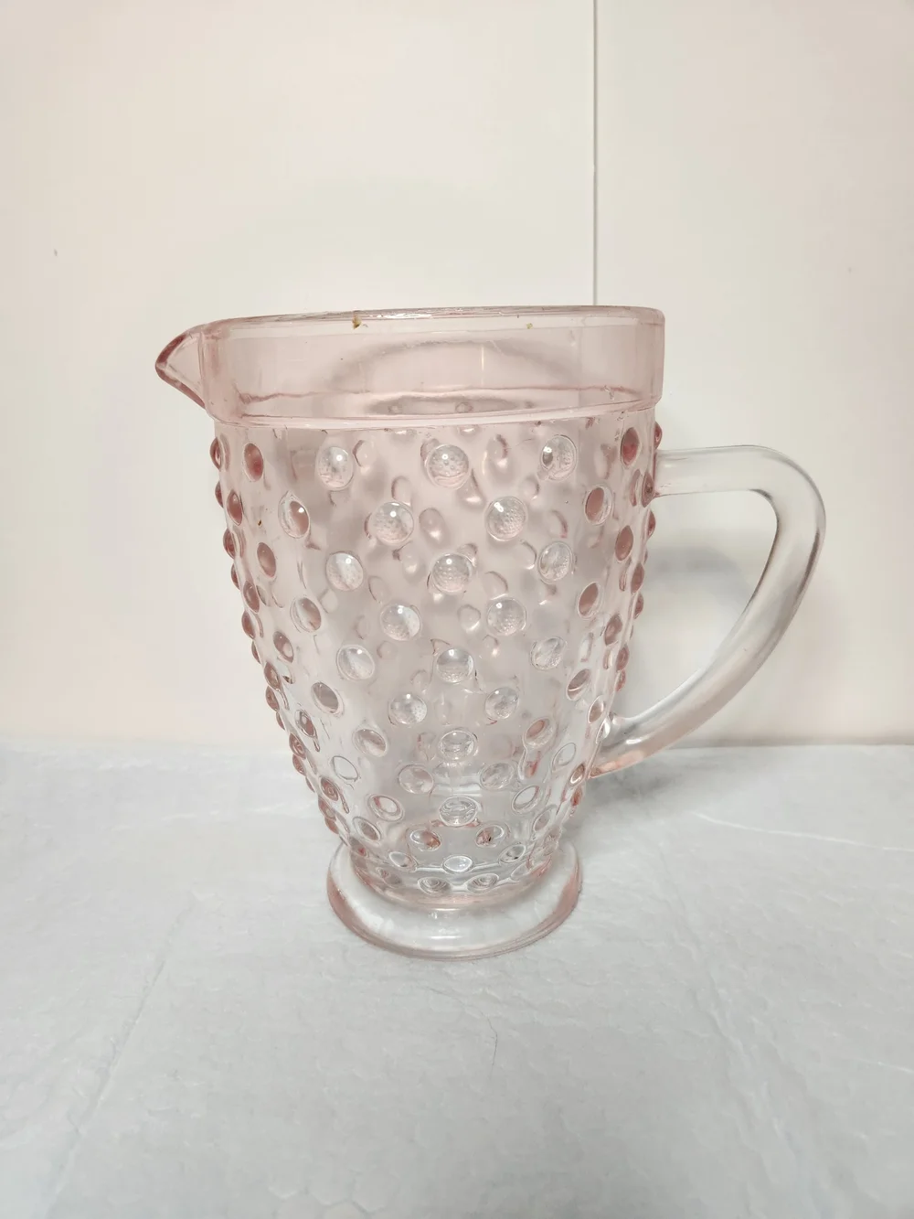 VTG Pink Depression Hobnail Glass Pitcher 7.5